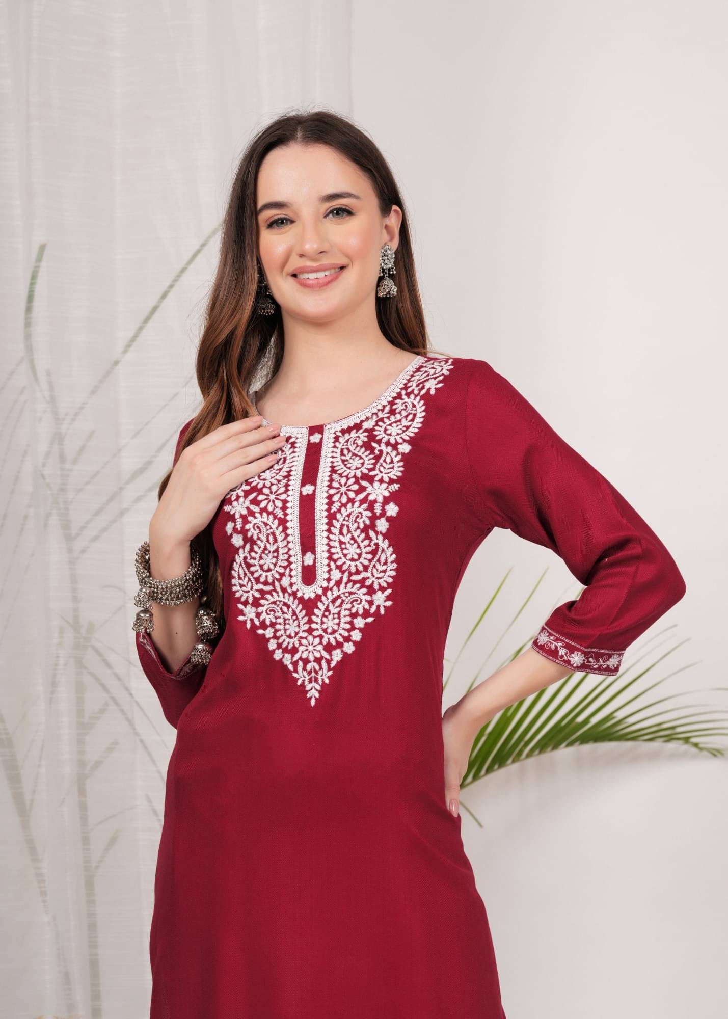     			Tavgun Women Viscose Rayon Embroidered Straight Kurti ( Maroon )