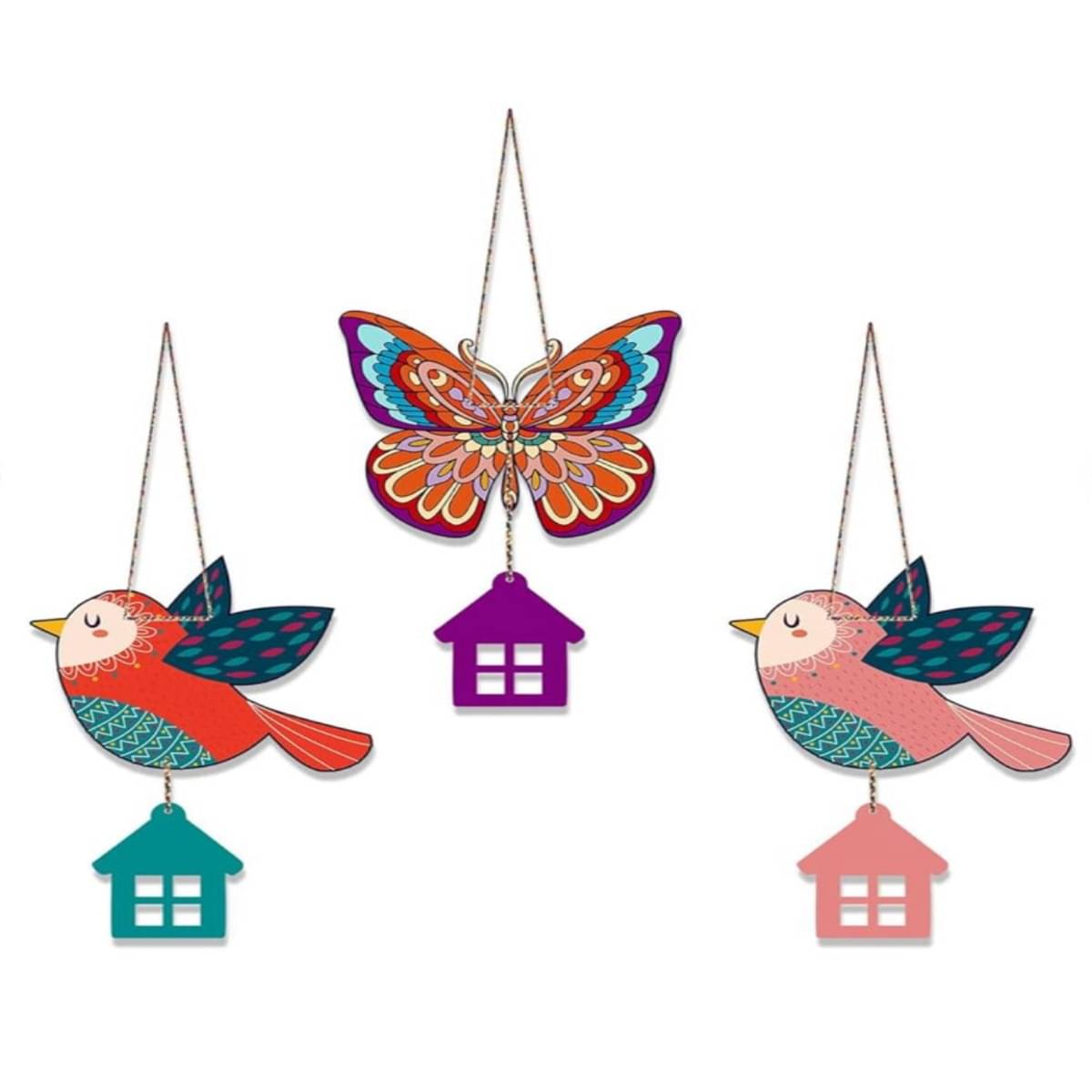     			Tiny Shiny 1 Butterfly & 2 Birds Wooden Wall Hanging for Home Decor(pack of 3)