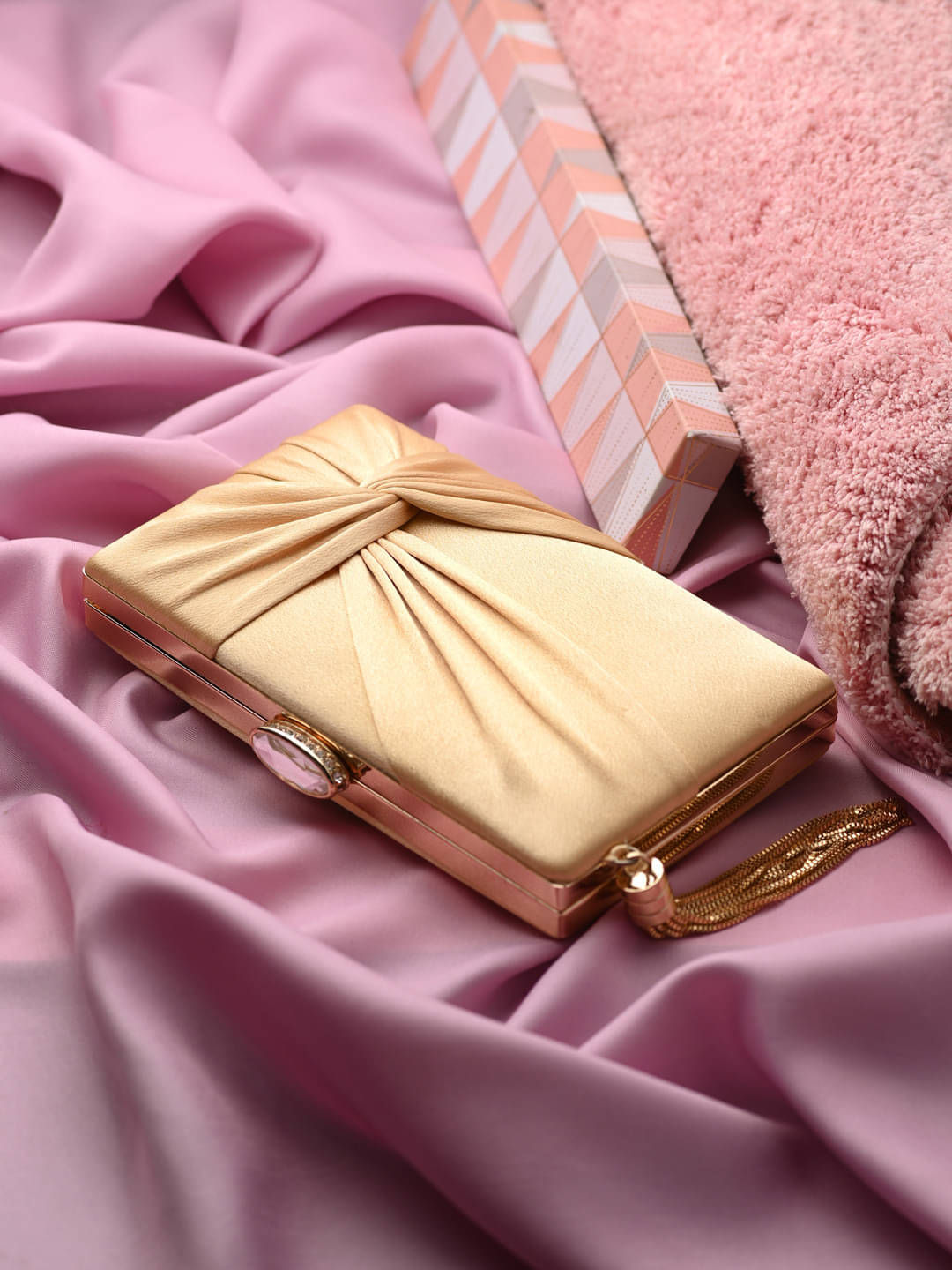     			Tooba Handicraft Beige Fabric Box Clutch