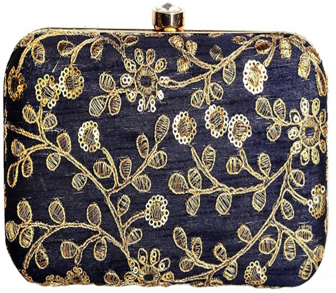     			Tooba Handicraft Black Fabric Box Clutch