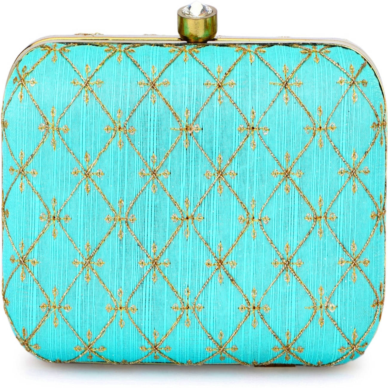     			Tooba Handicraft Blue Fabric Box Clutch
