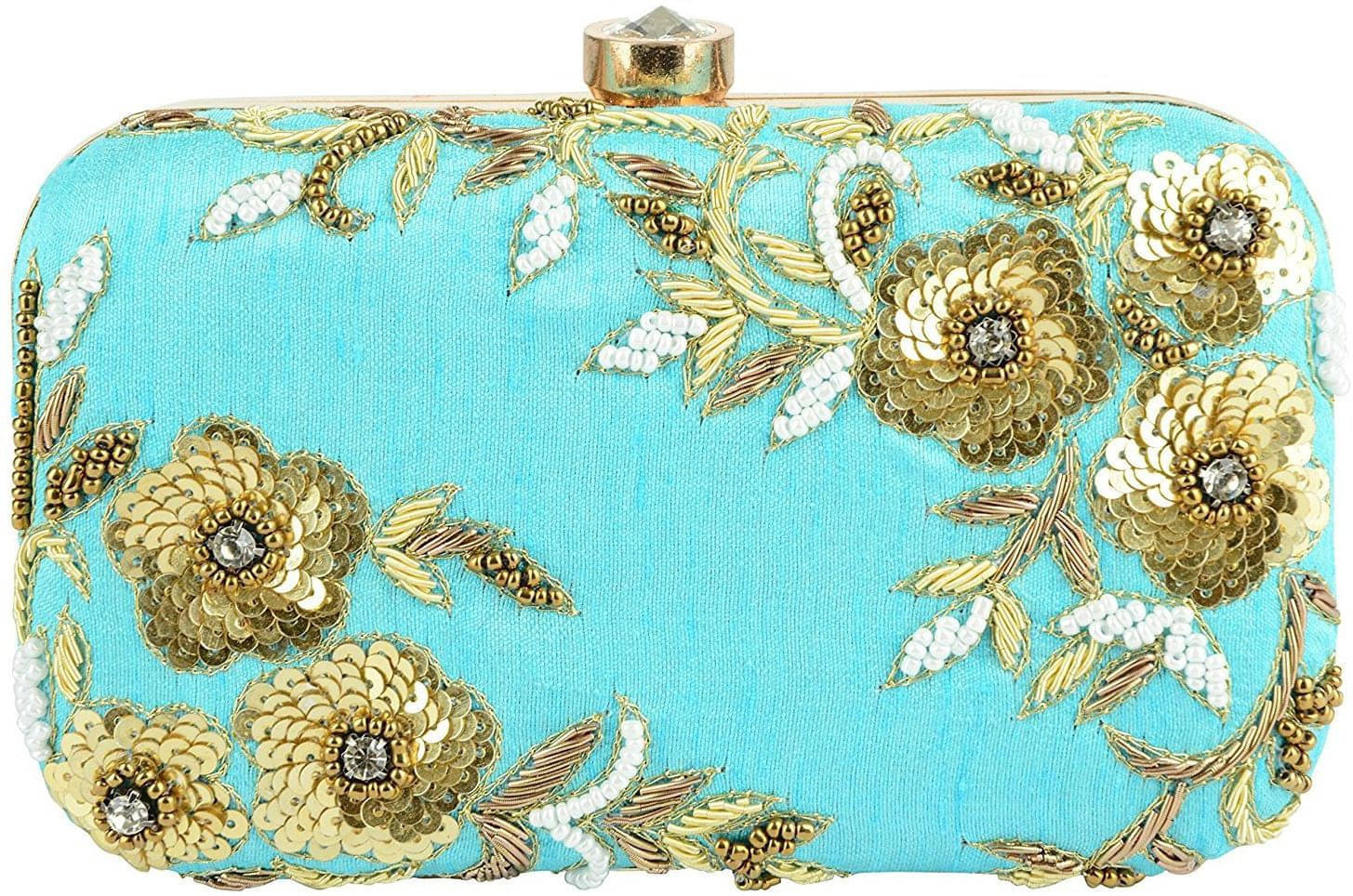     			Tooba Handicraft Blue Fabric Box Clutch