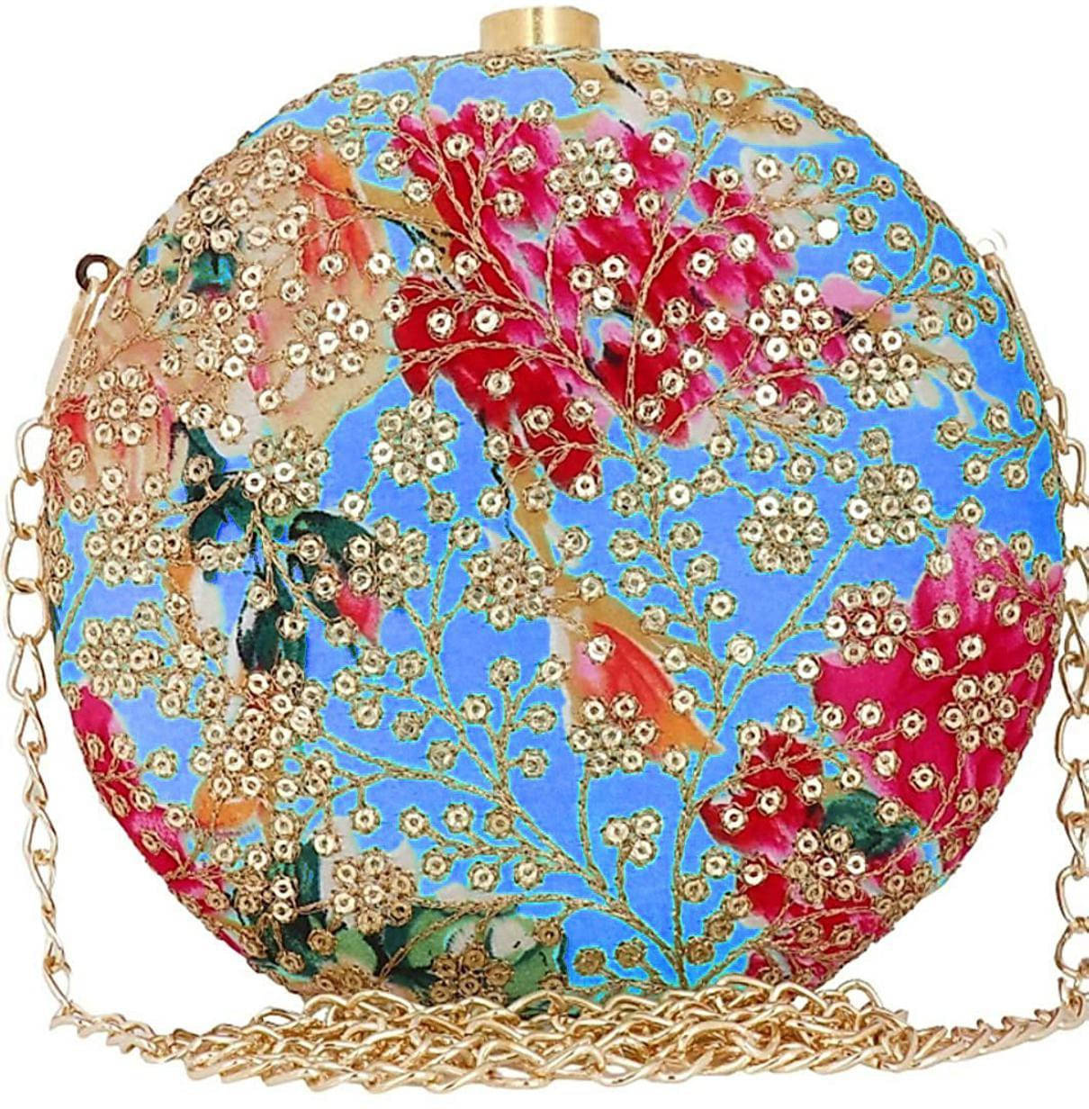     			Tooba Handicraft Blue Fabric Box Clutch