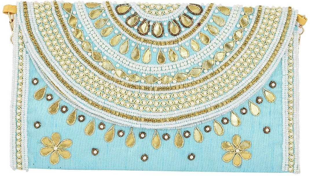     			Tooba Handicraft Blue Fabric Box Clutch