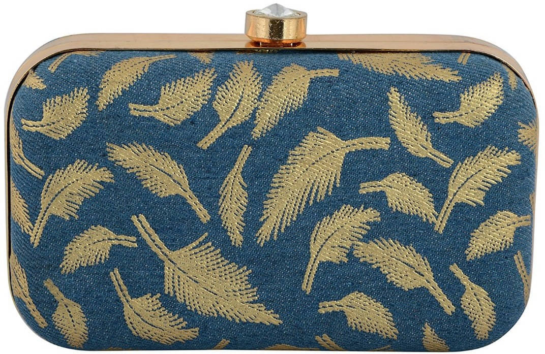    			Tooba Handicraft Blue Fabric Box Clutch