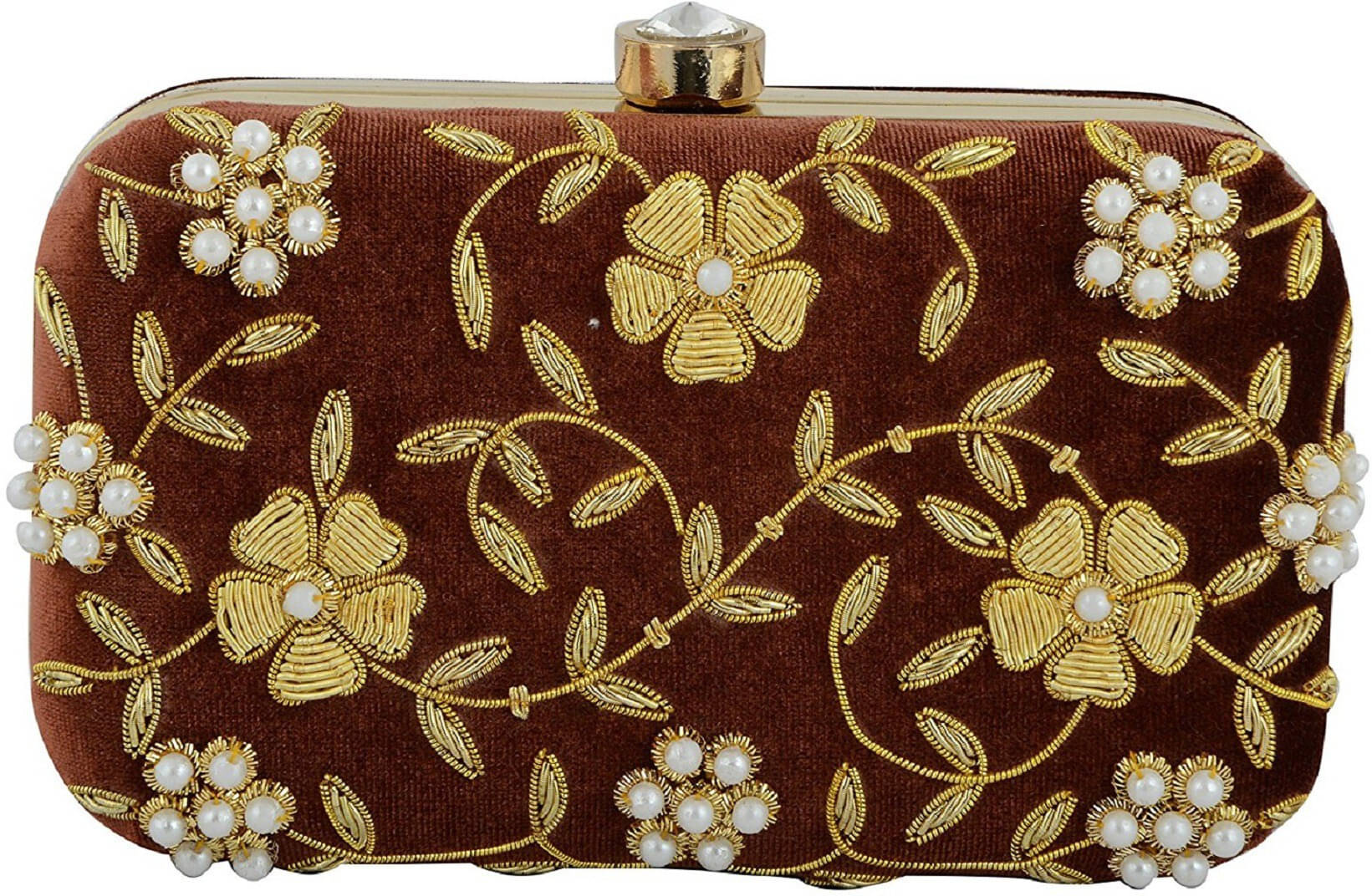     			Tooba Handicraft Brown Fabric Box Clutch