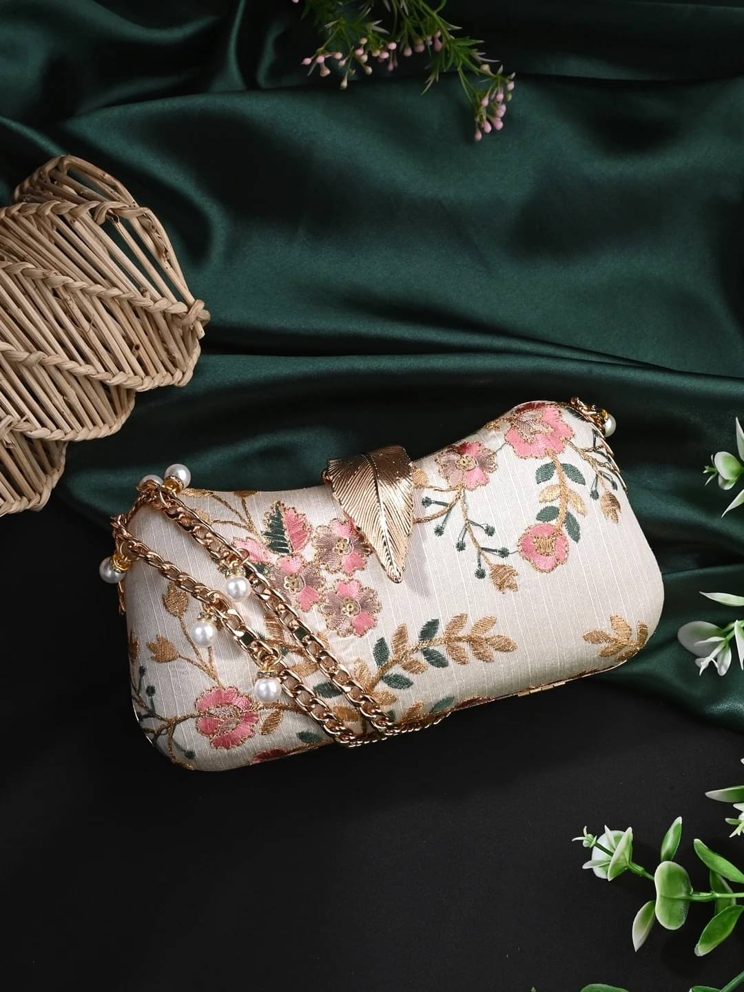     			Tooba Handicraft Cream Fabric Box Clutch