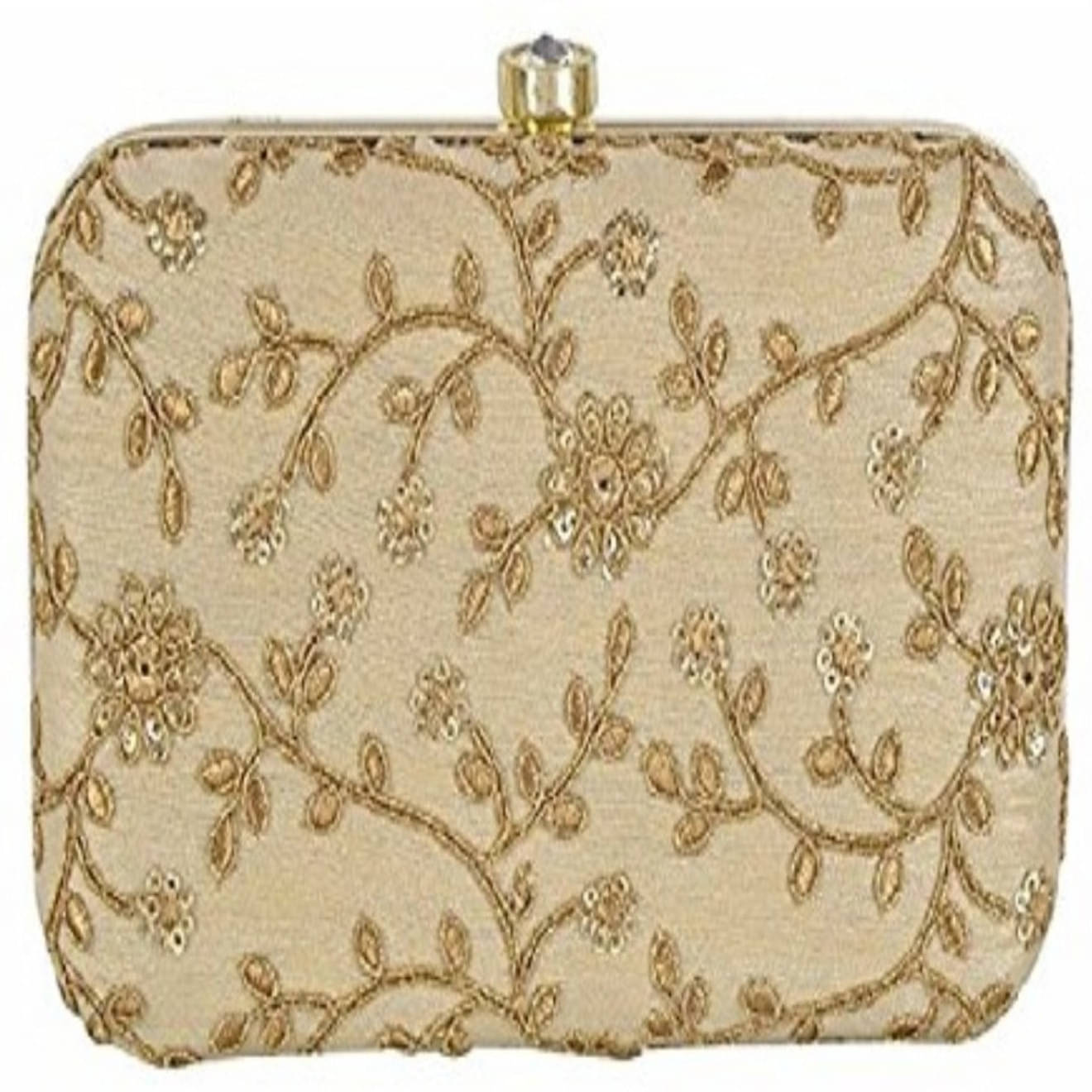     			Tooba Handicraft Gold Fabric Box Clutch