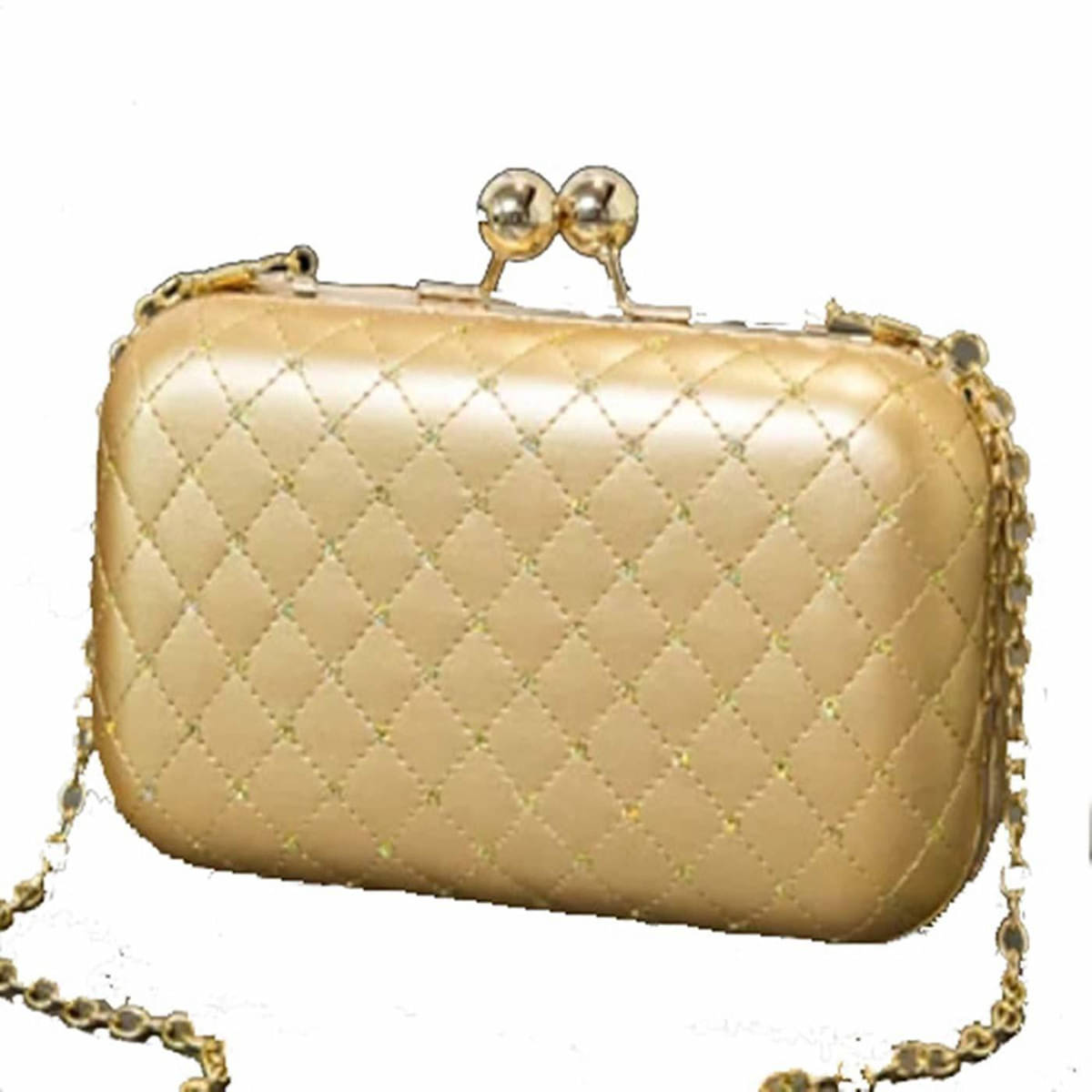     			Tooba Handicraft Gold Fabric Box Clutch