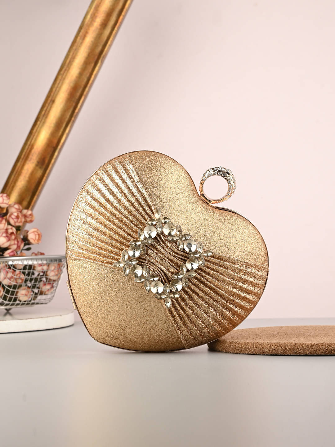     			Tooba Handicraft Gold Fabric Box Clutch