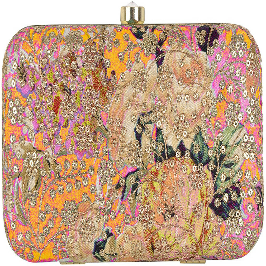     			Tooba Handicraft Gold Fabric Box Clutch