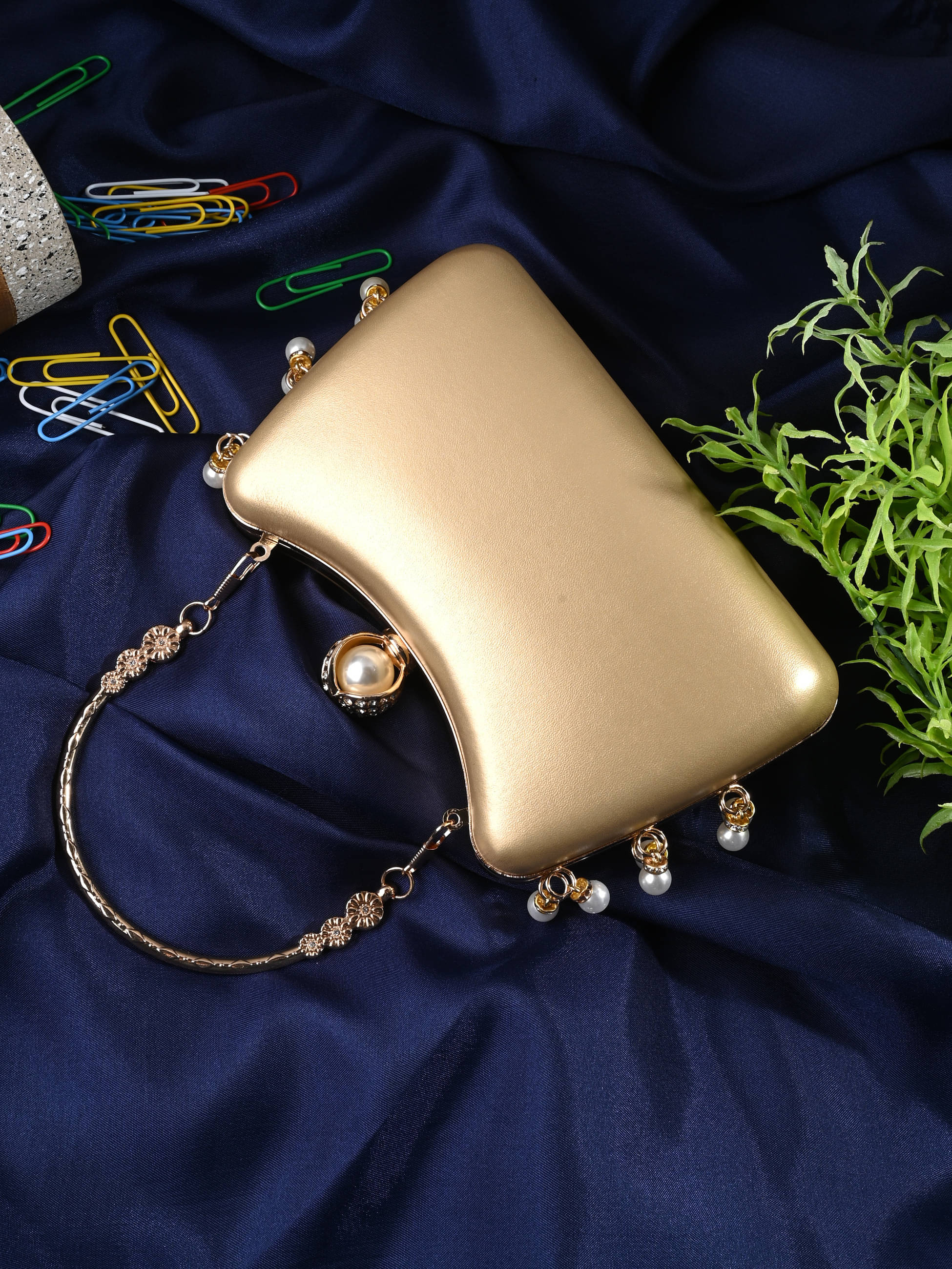     			Tooba Handicraft Gold Fabric Box Clutch