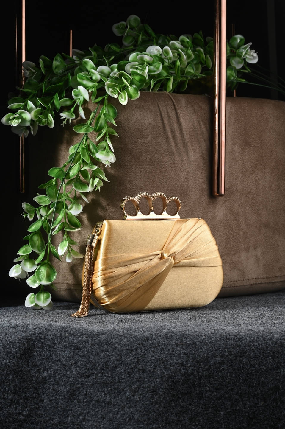     			Tooba Handicraft Gold Fabric Box Clutch