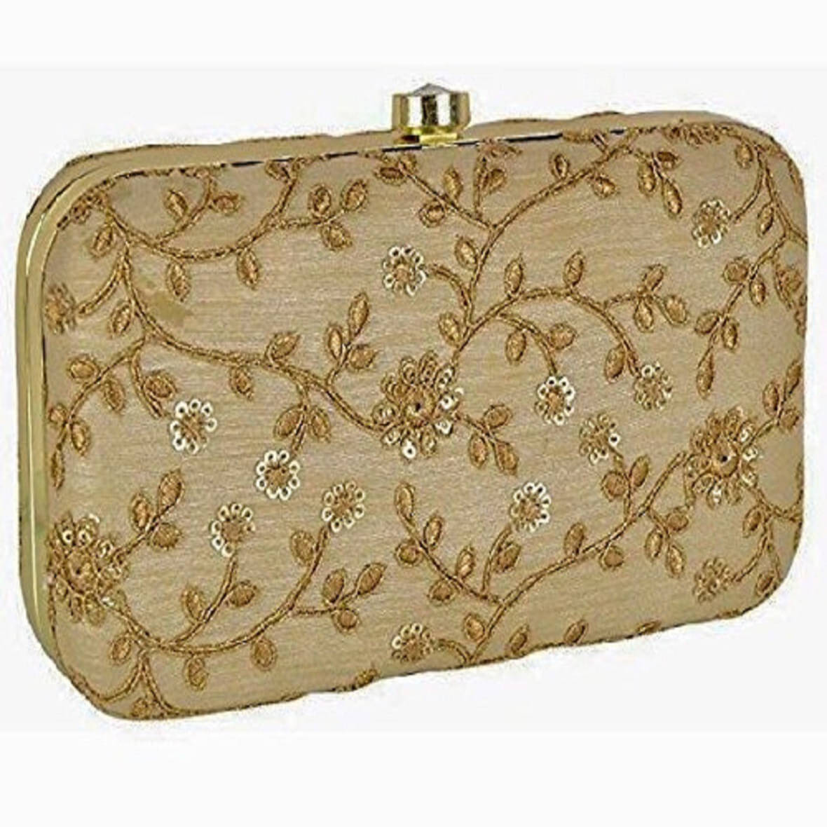    			Tooba Handicraft Gold Fabric Box Clutch