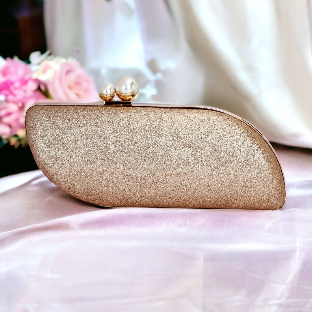     			Tooba Handicraft Gold Fabric Box Clutch