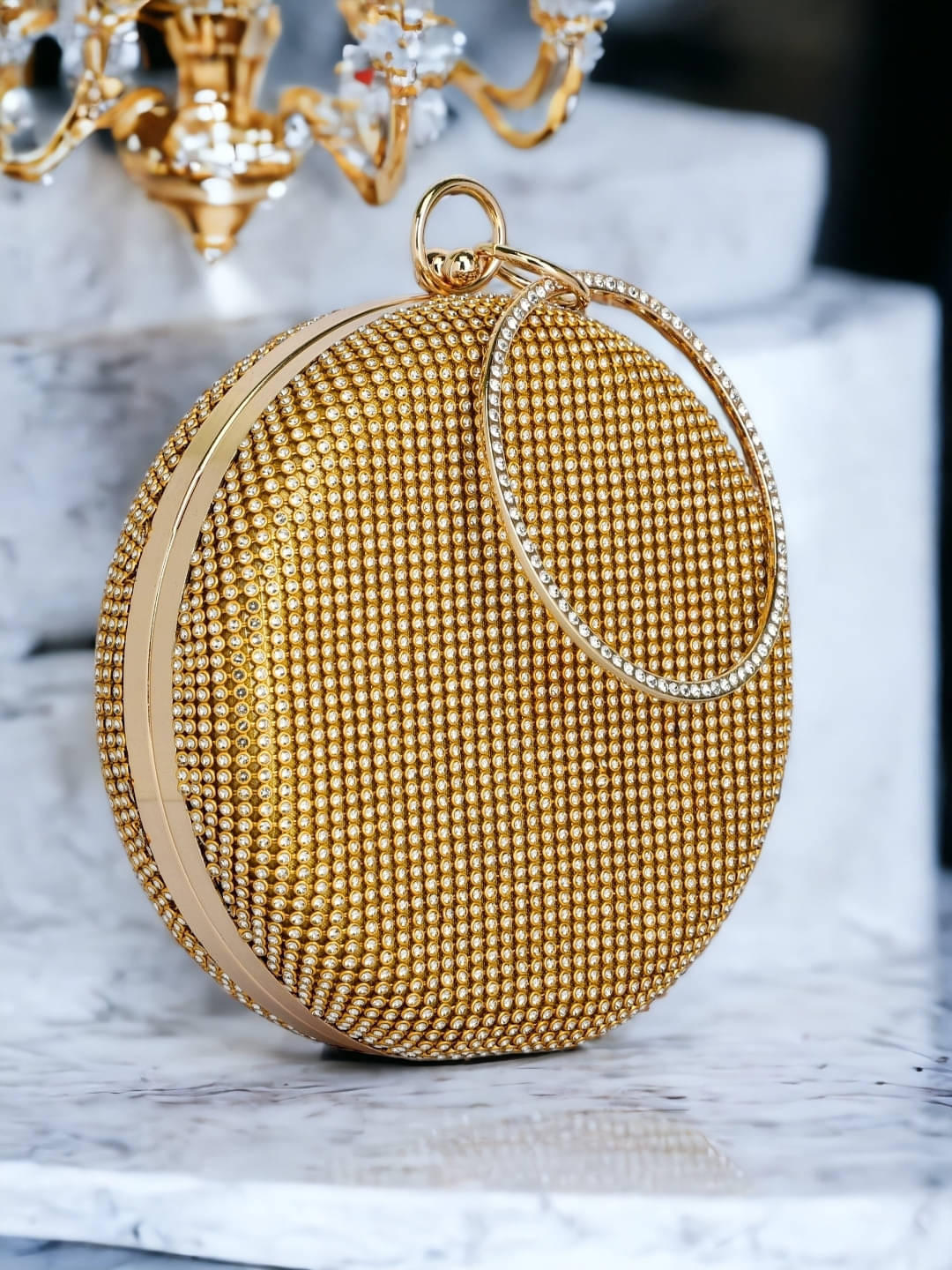     			Tooba Handicraft Gold Fabric Box Clutch