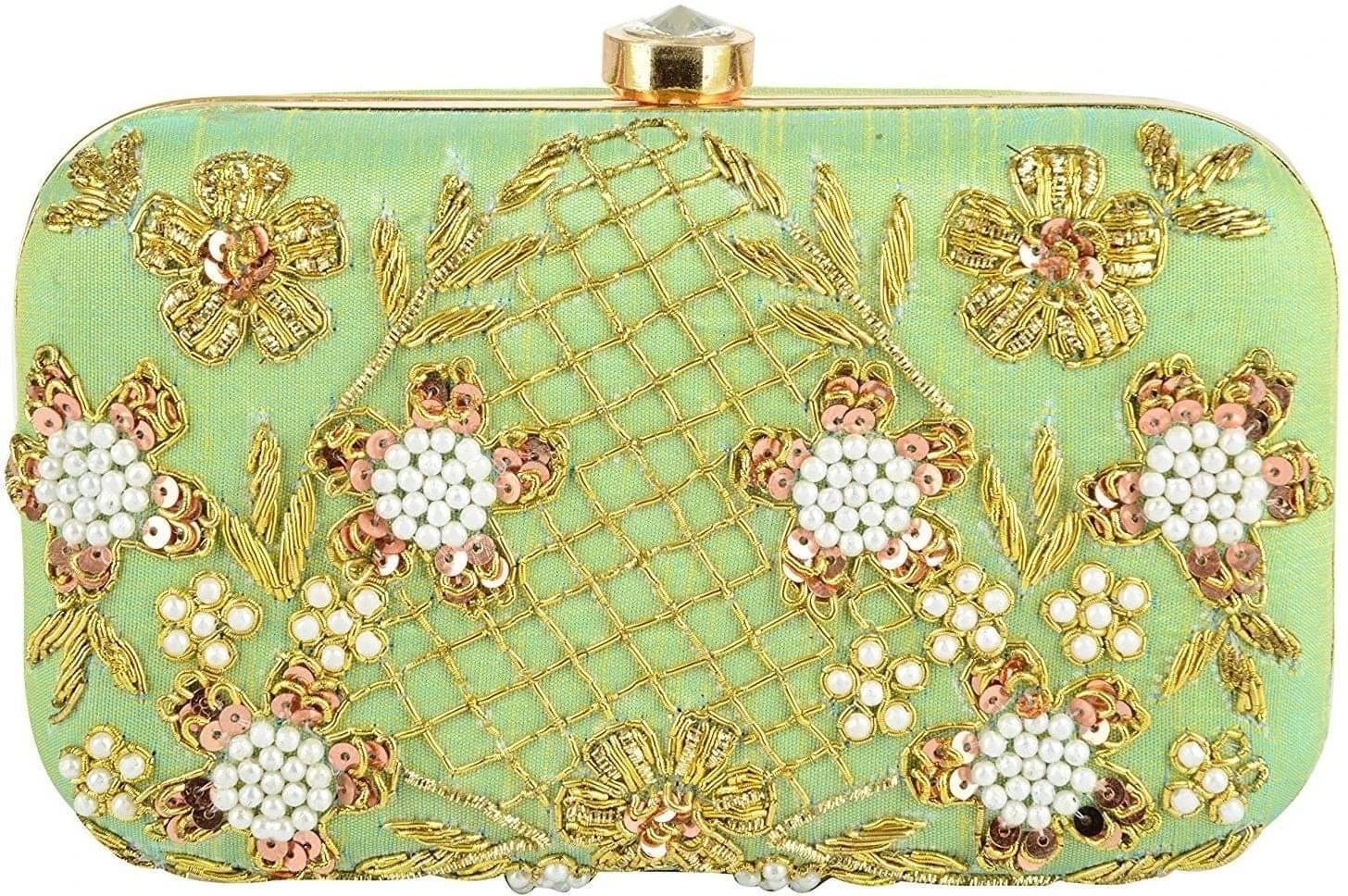    			Tooba Handicraft Green Fabric Box Clutch