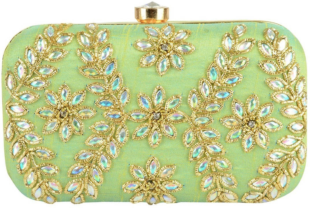     			Tooba Handicraft Green Fabric Box Clutch