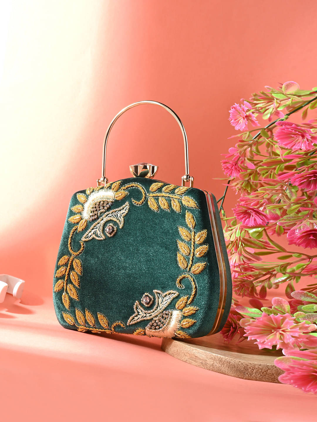     			Tooba Handicraft Green Fabric Box Clutch