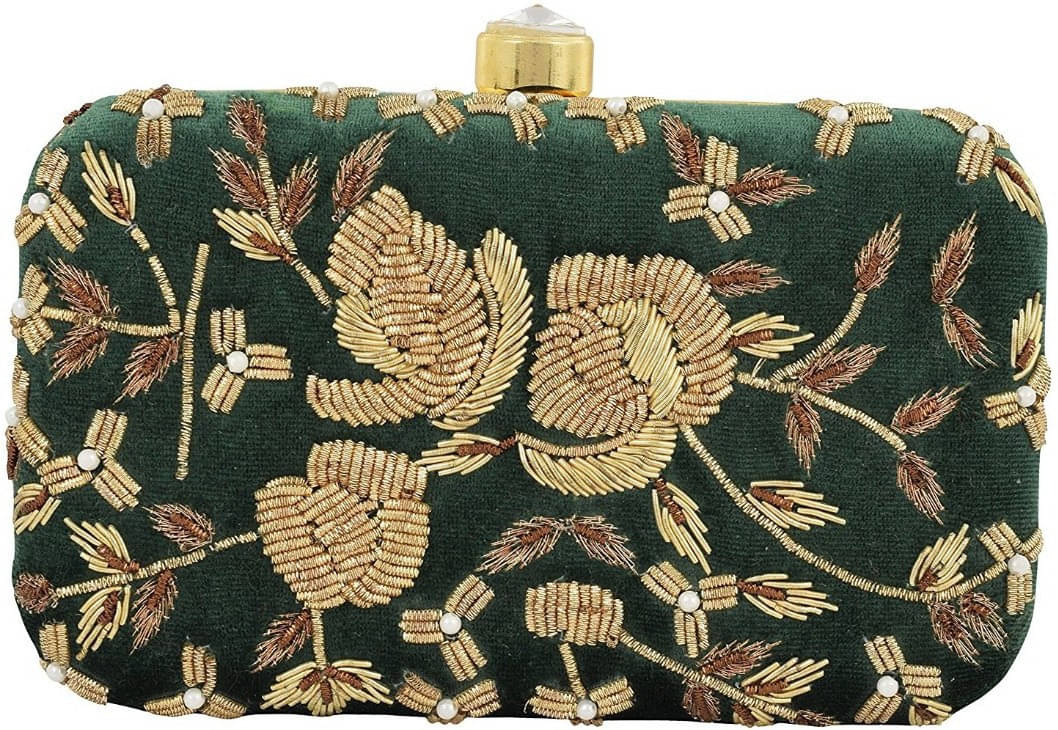     			Tooba Handicraft Green Fabric Box Clutch