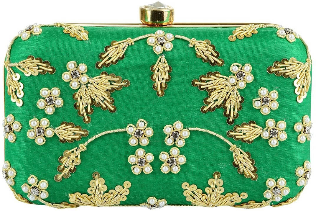     			Tooba Handicraft Green Fabric Box Clutch