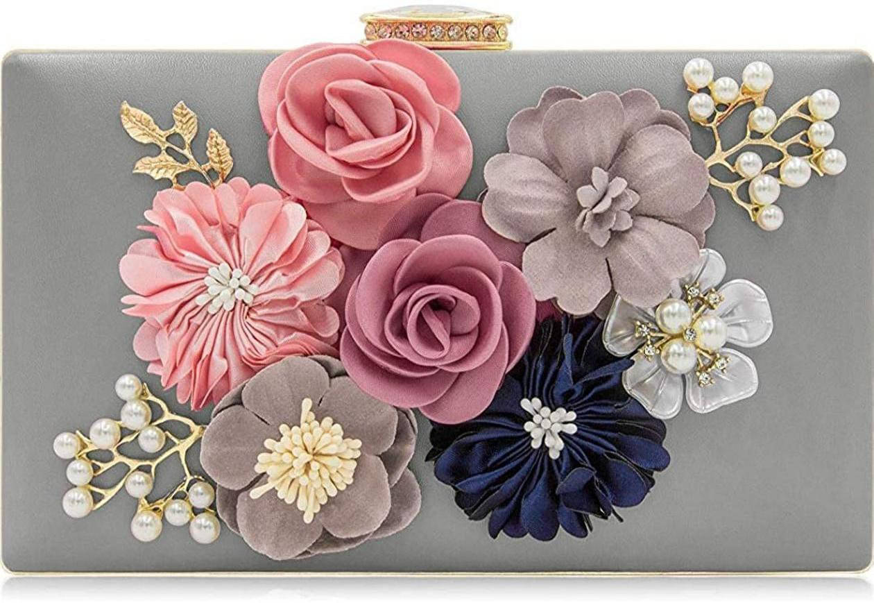     			Tooba Handicraft Grey Melange Fabric Box Clutch
