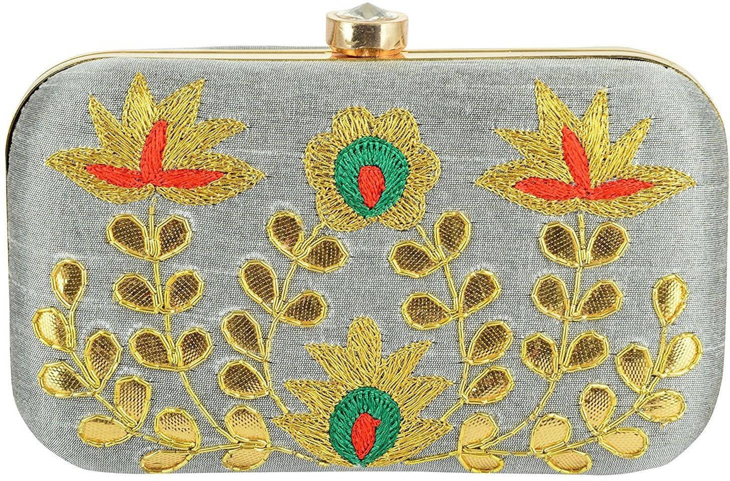     			Tooba Handicraft Grey Melange Fabric Box Clutch