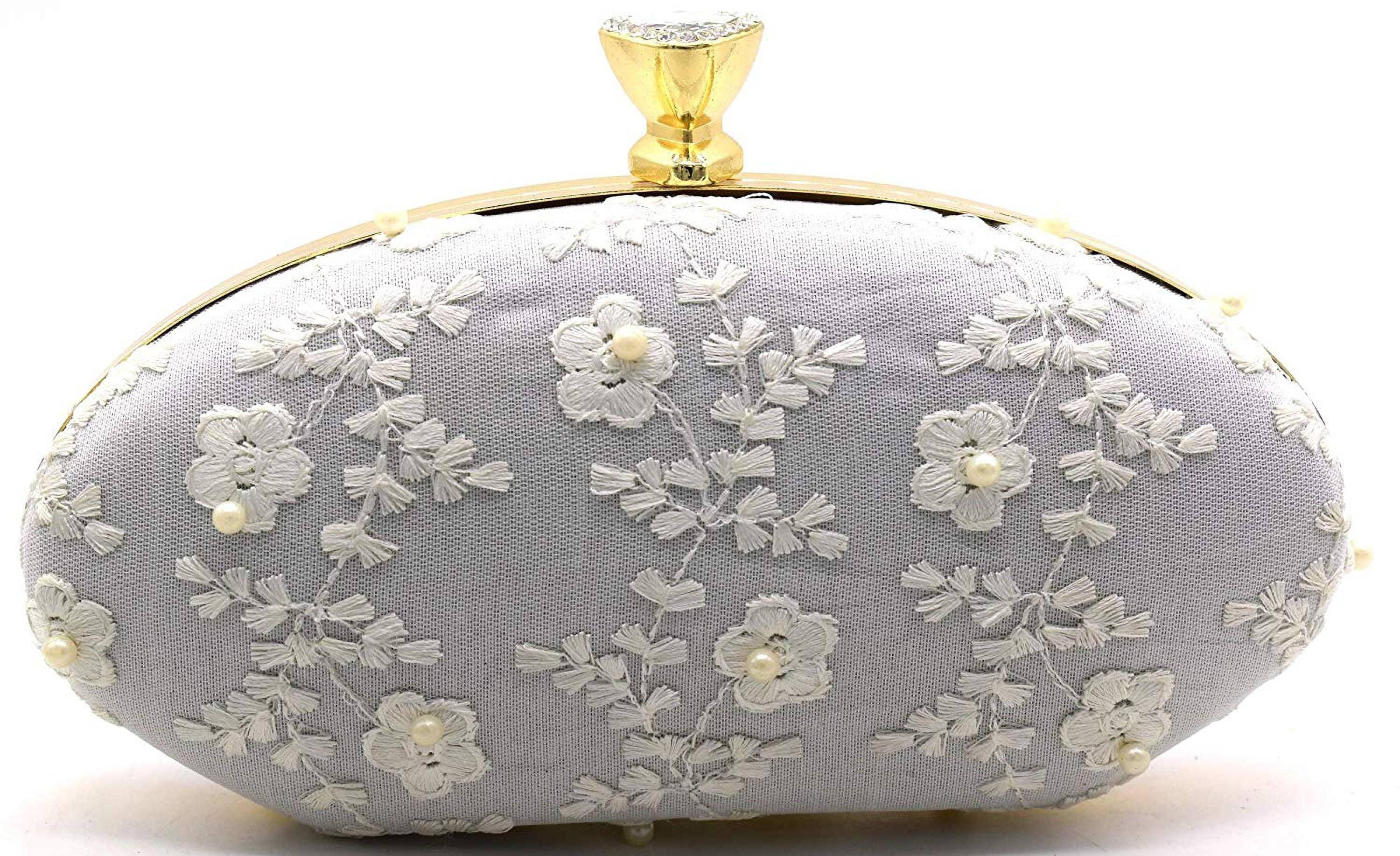     			Tooba Handicraft Grey Melange Fabric Box Clutch