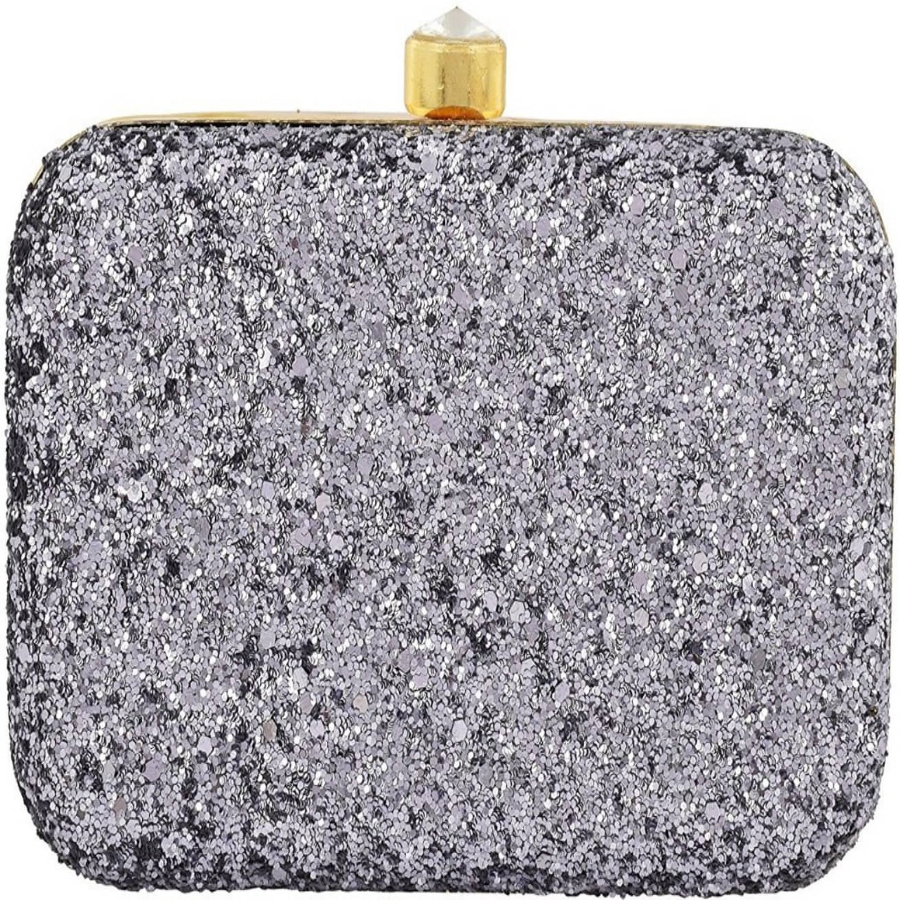     			Tooba Handicraft Grey Melange Fabric Box Clutch