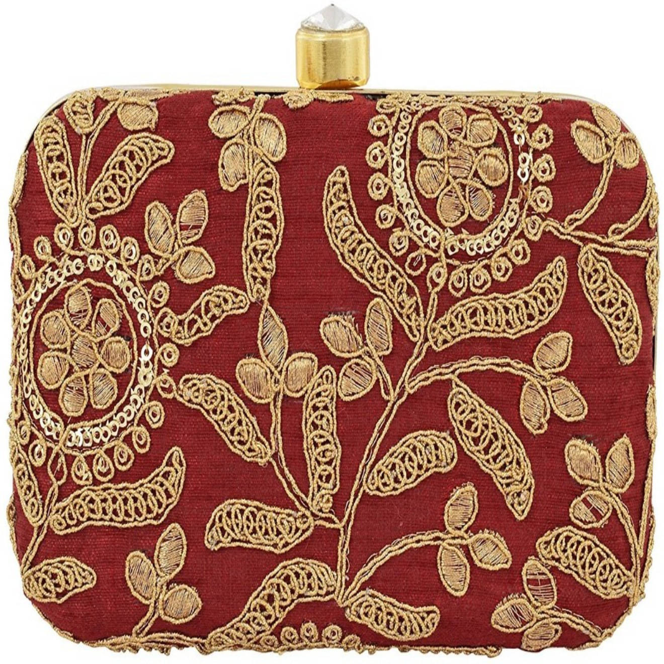     			Tooba Handicraft Maroon Fabric Box Clutch