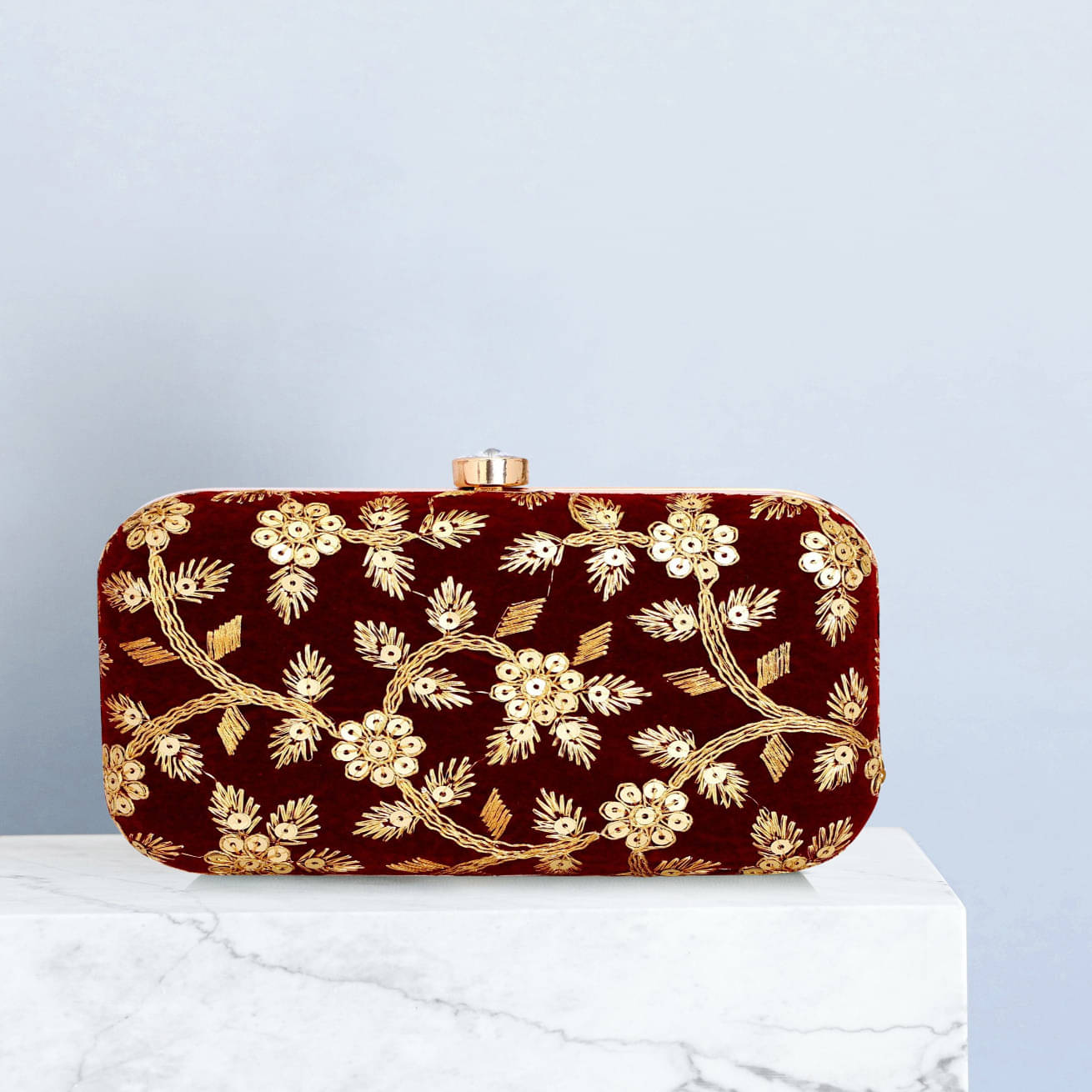     			Tooba Handicraft Maroon Fabric Box Clutch