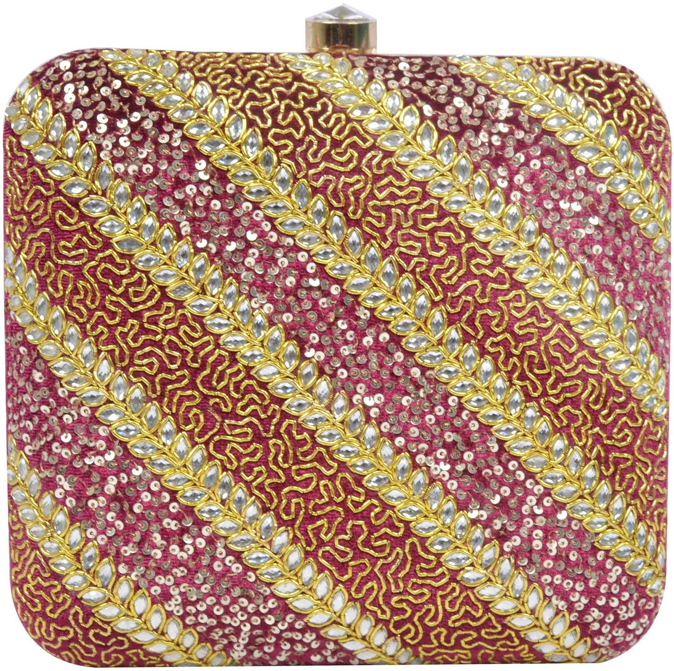     			Tooba Handicraft Maroon Fabric Box Clutch