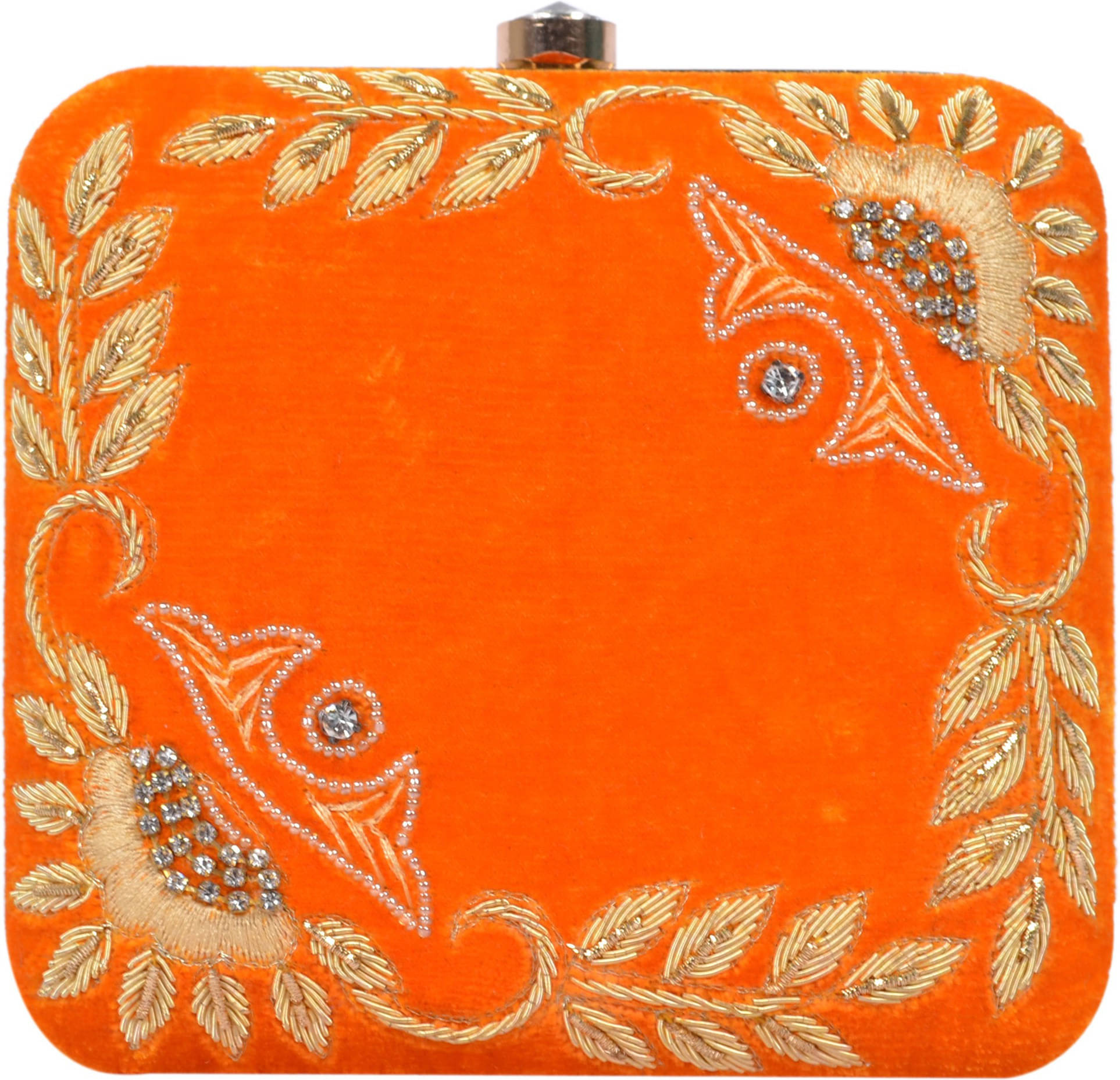    			Tooba Handicraft Orange Fabric Box Clutch
