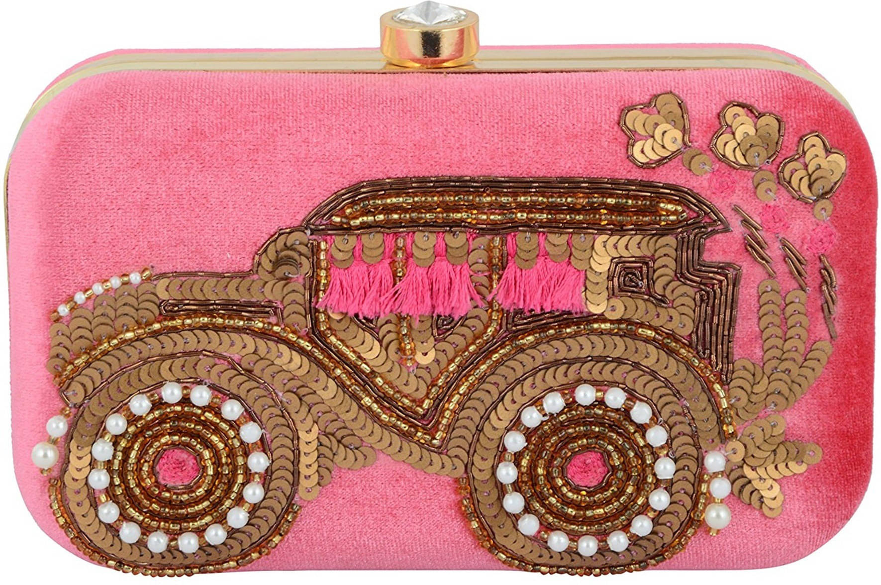     			Tooba Handicraft Pink Fabric Box Clutch