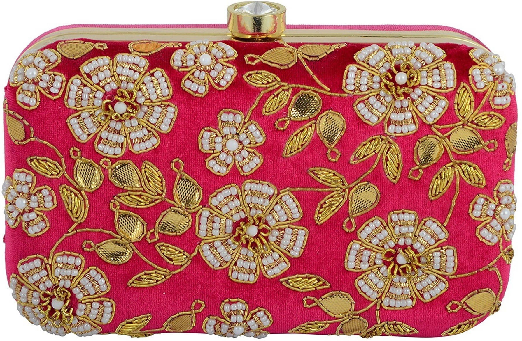     			Tooba Handicraft Pink Fabric Box Clutch