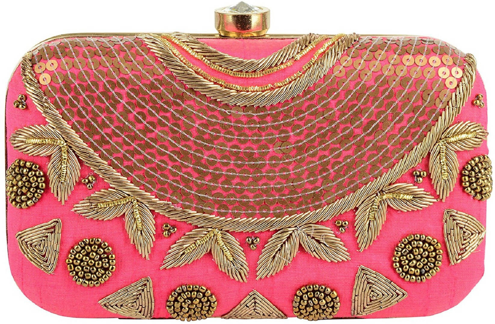    			Tooba Handicraft Pink Fabric Box Clutch