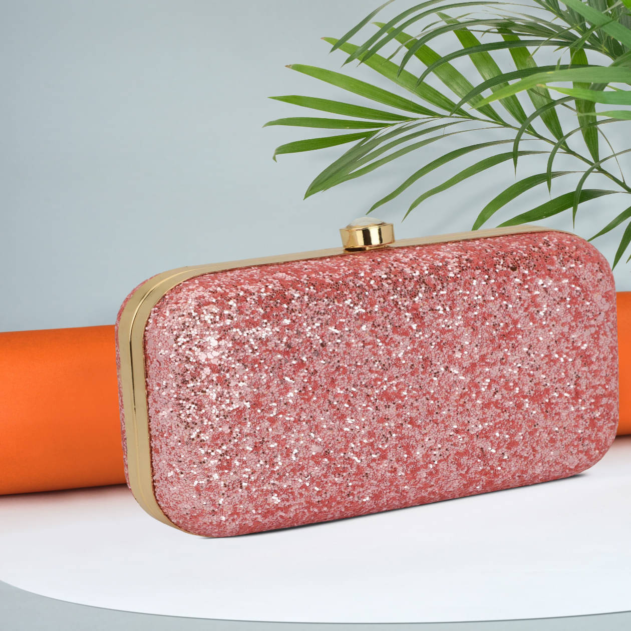     			Tooba Handicraft Pink Fabric Box Clutch