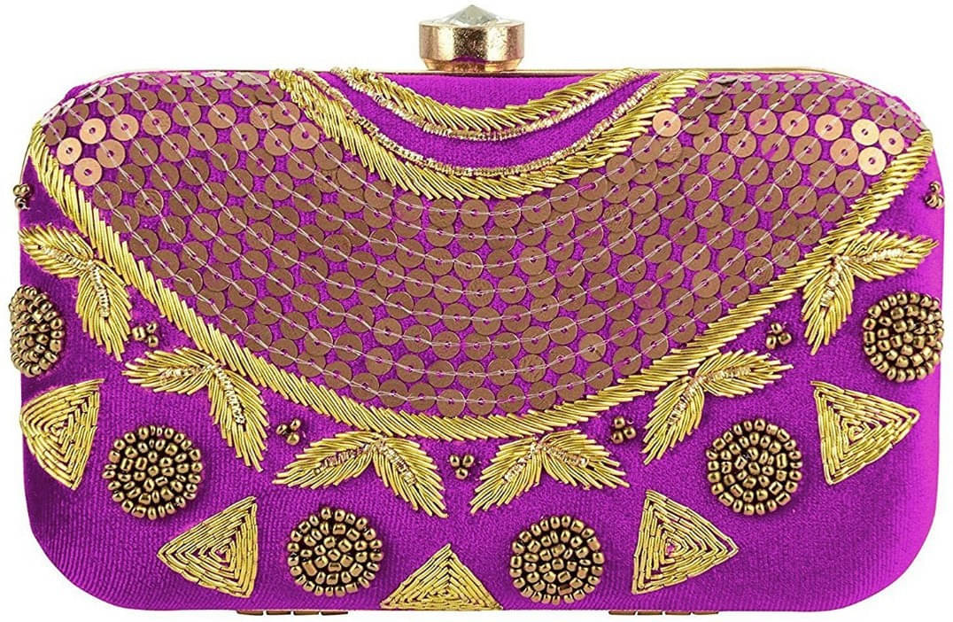     			Tooba Handicraft Purple Fabric Box Clutch
