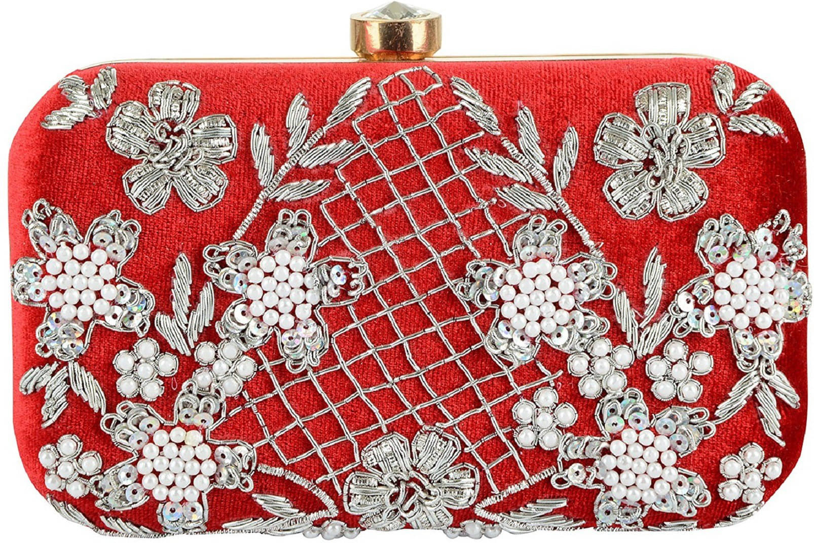     			Tooba Handicraft Red Fabric Box Clutch