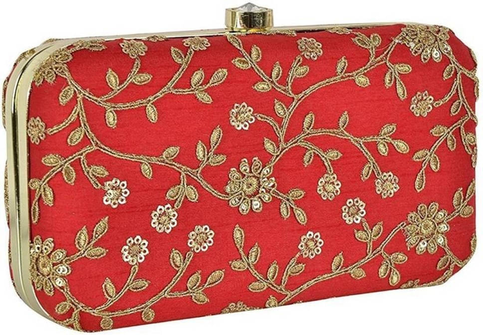     			Tooba Handicraft Red Fabric Box Clutch