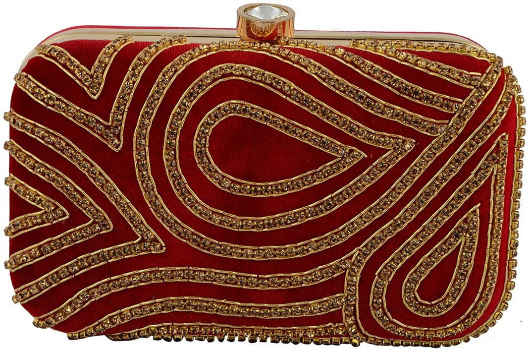     			Tooba Handicraft Red Fabric Box Clutch