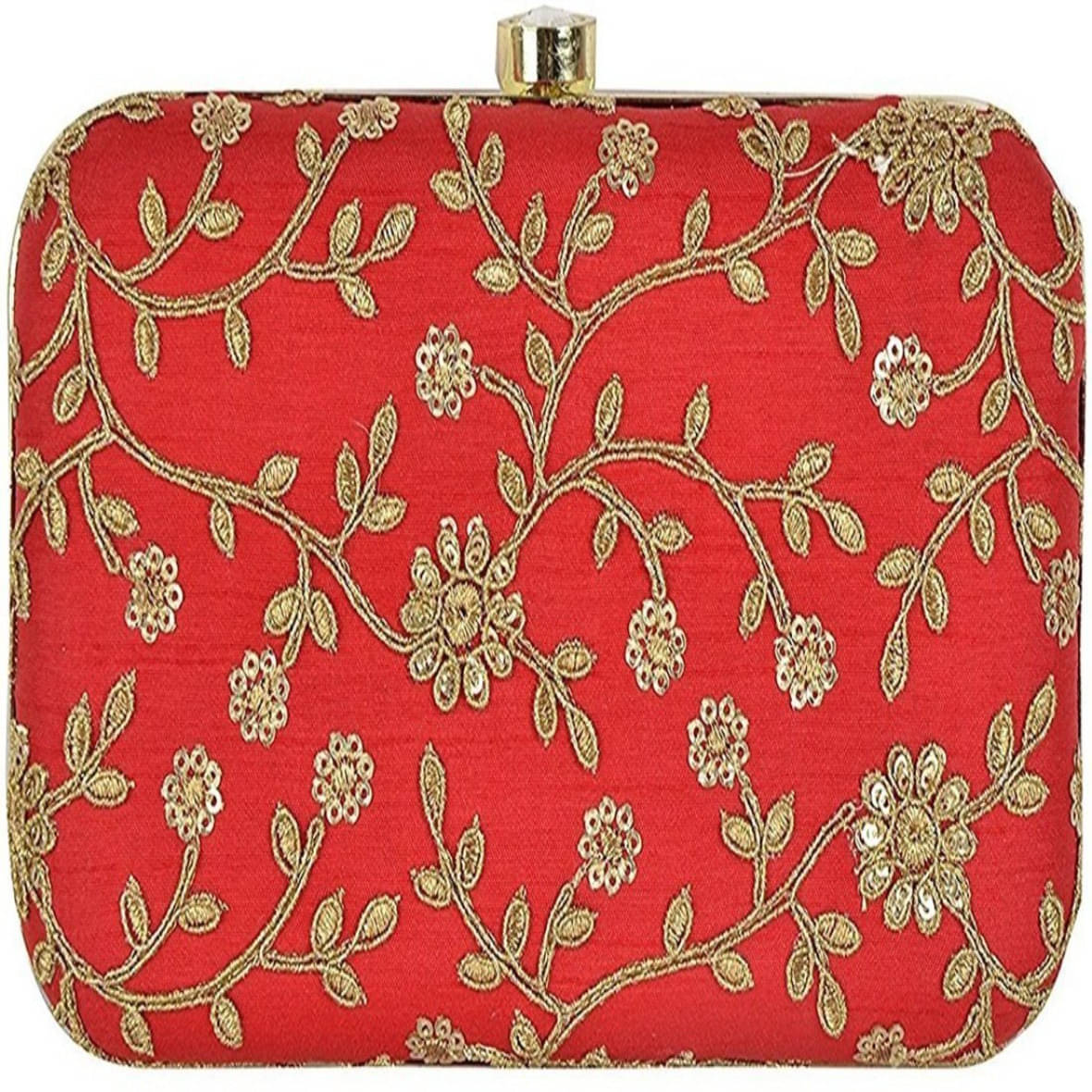     			Tooba Handicraft Red Fabric Box Clutch