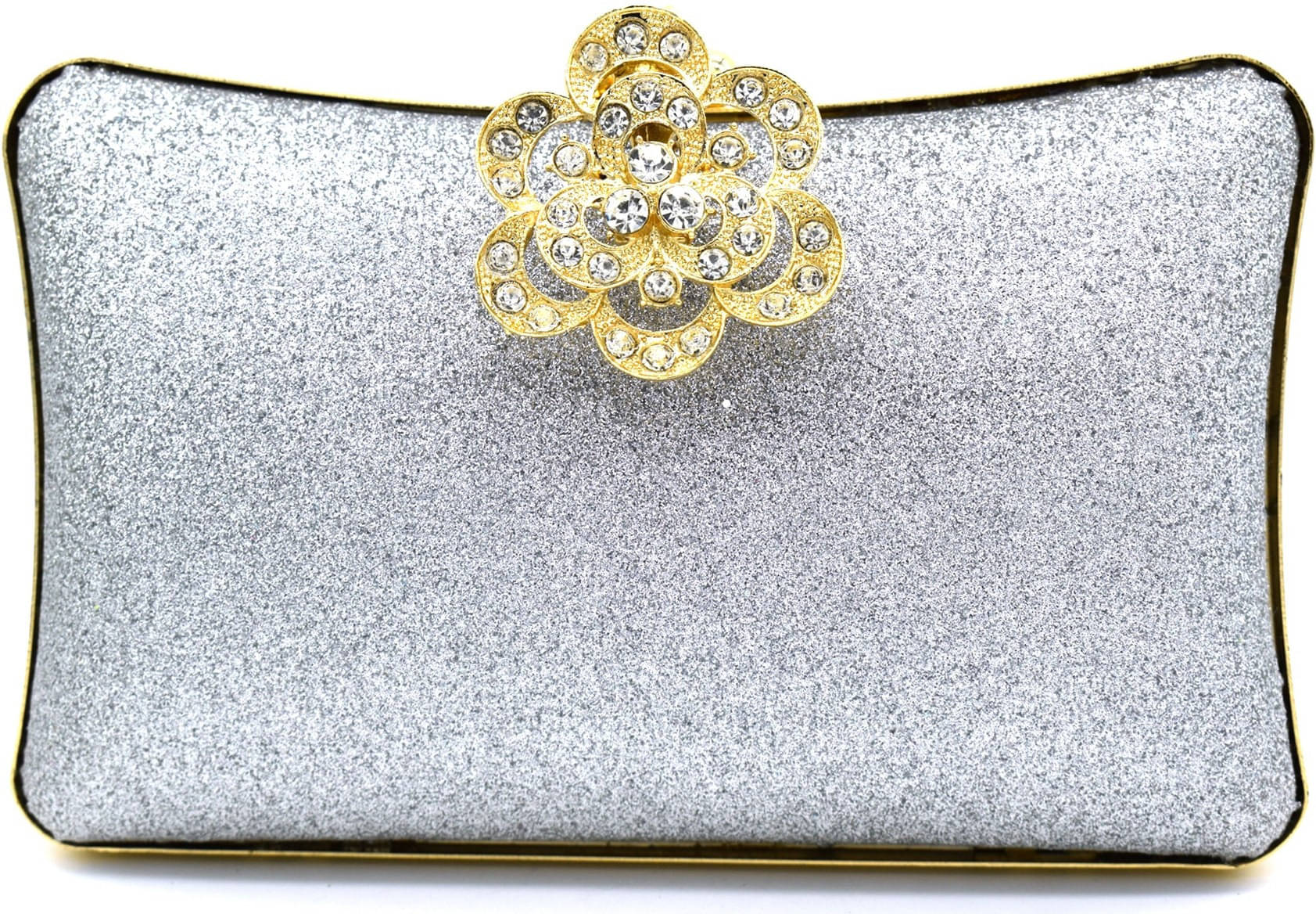     			Tooba Handicraft Silver Fabric Box Clutch