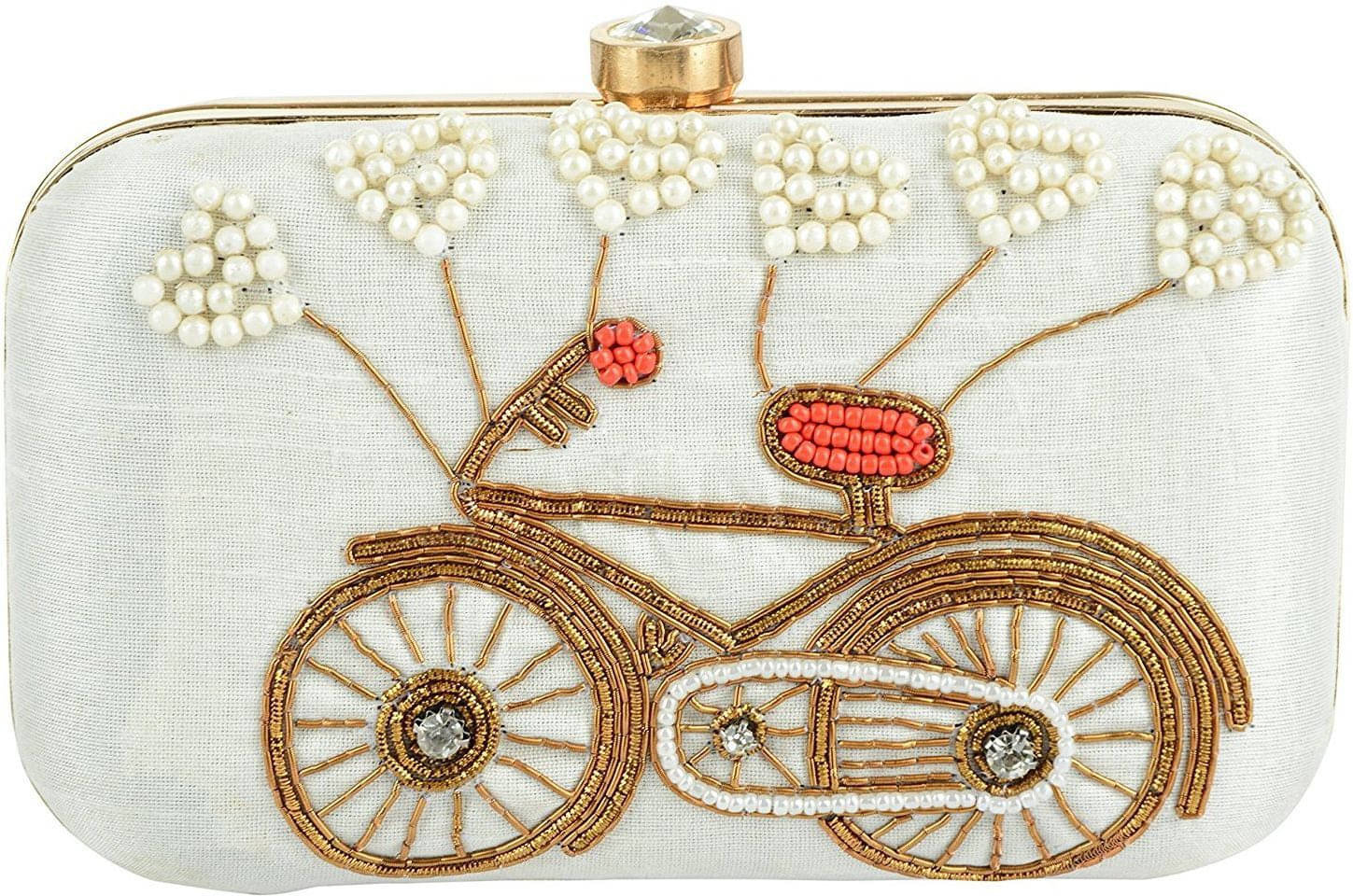     			Tooba Handicraft White Fabric Box Clutch