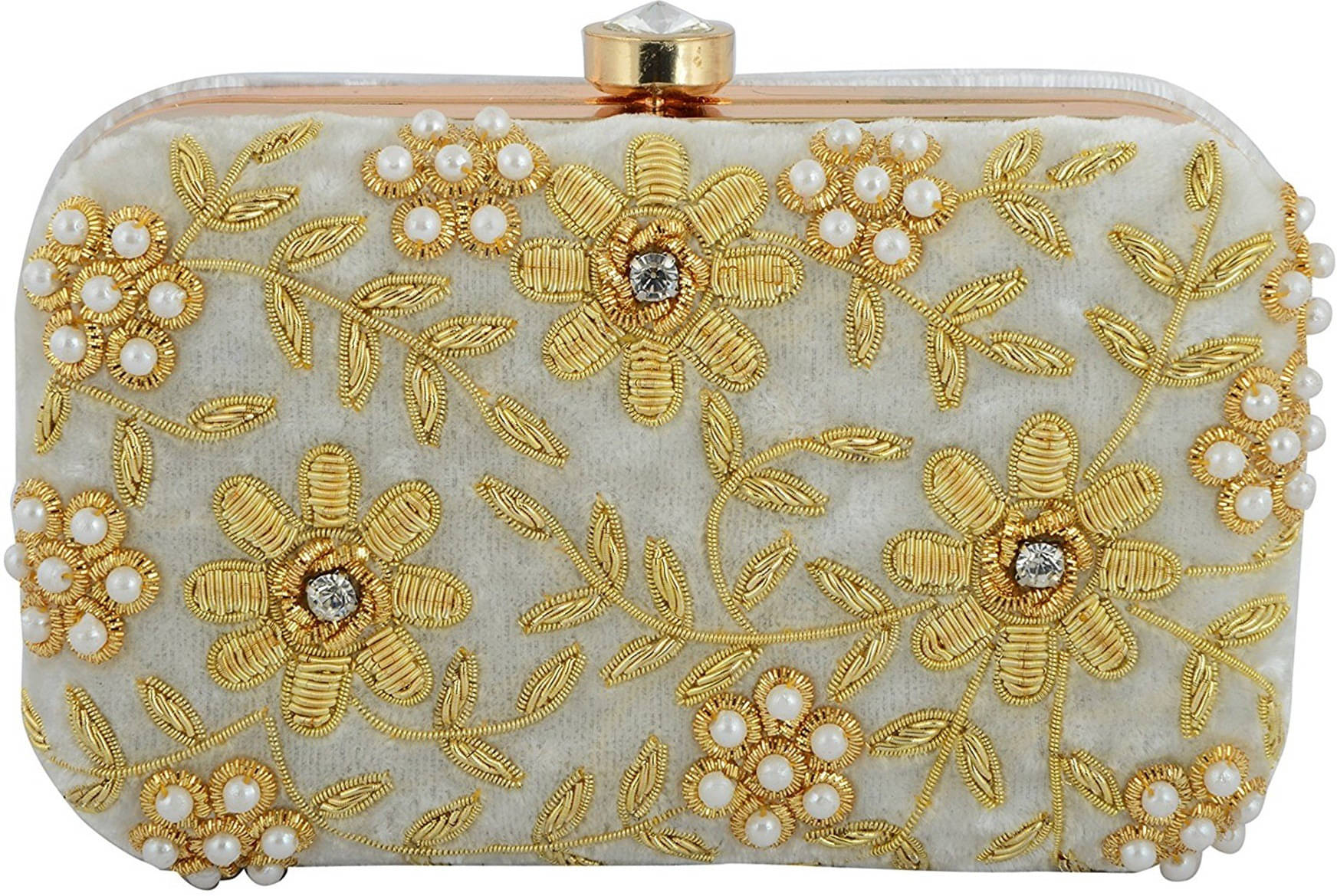     			Tooba Handicraft White Fabric Box Clutch