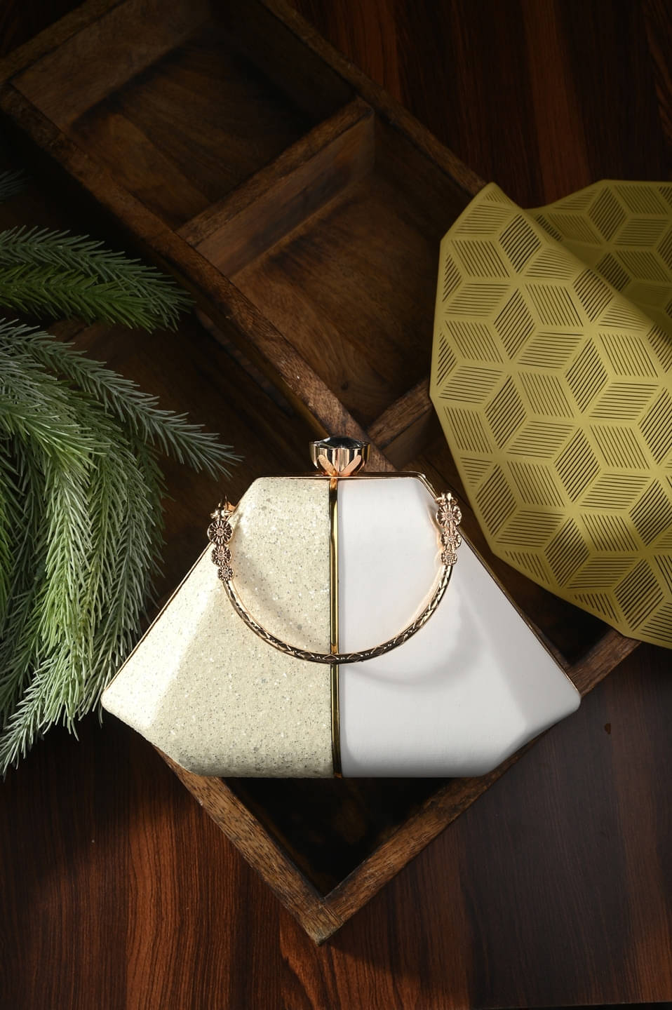     			Tooba Handicraft White Fabric Box Clutch