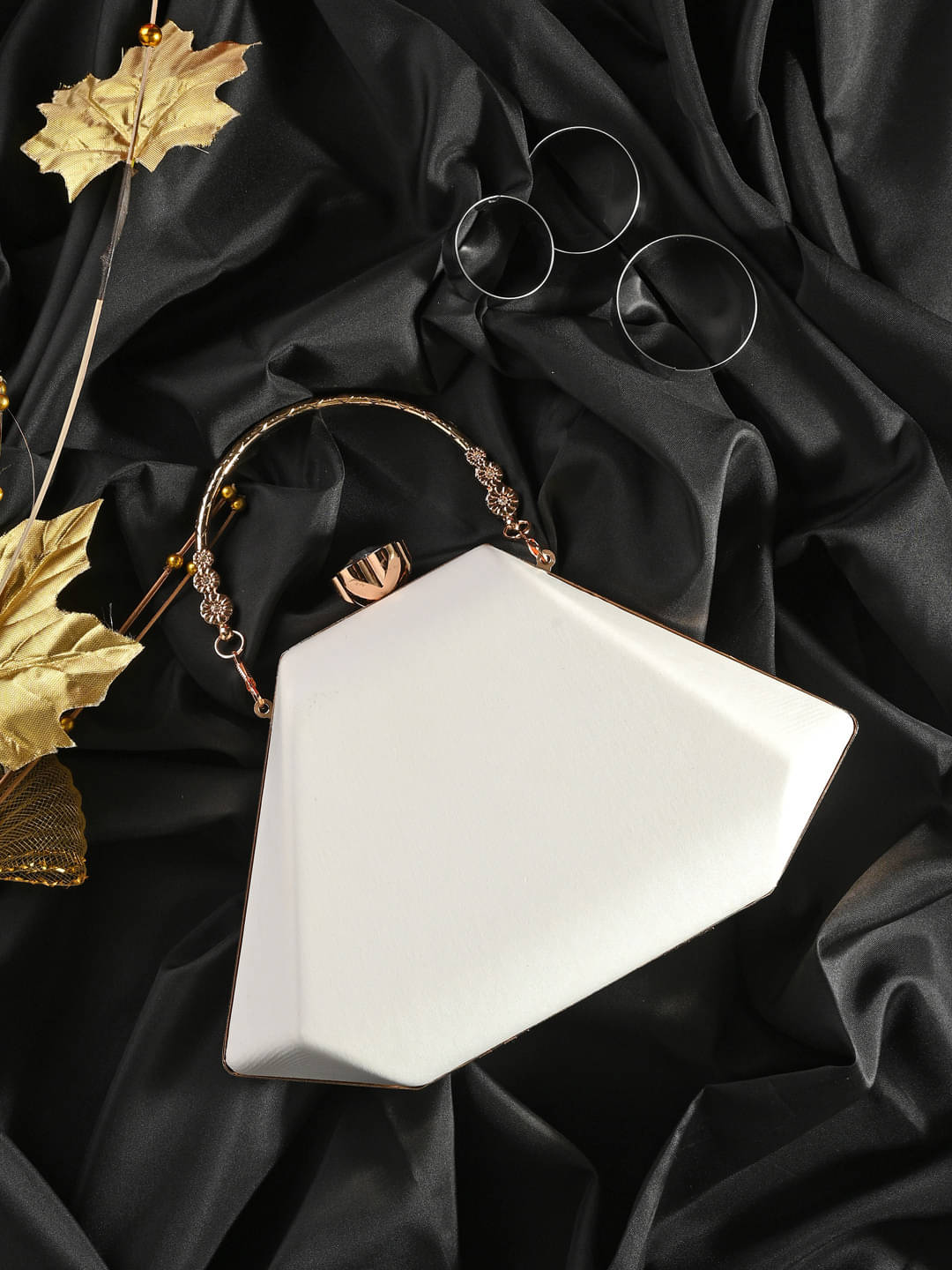     			Tooba Handicraft White Fabric Box Clutch