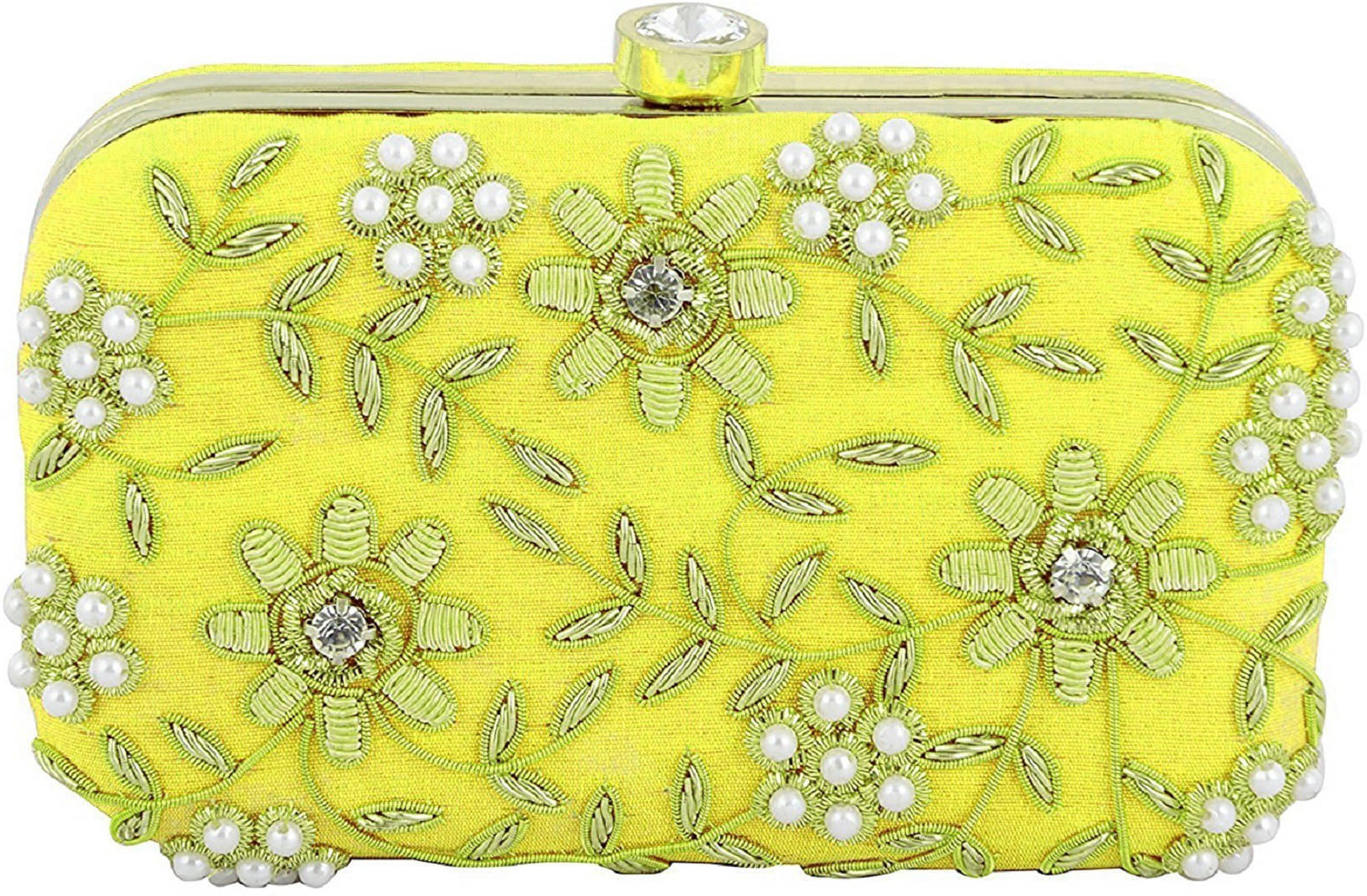     			Tooba Handicraft Yellow Fabric Box Clutch