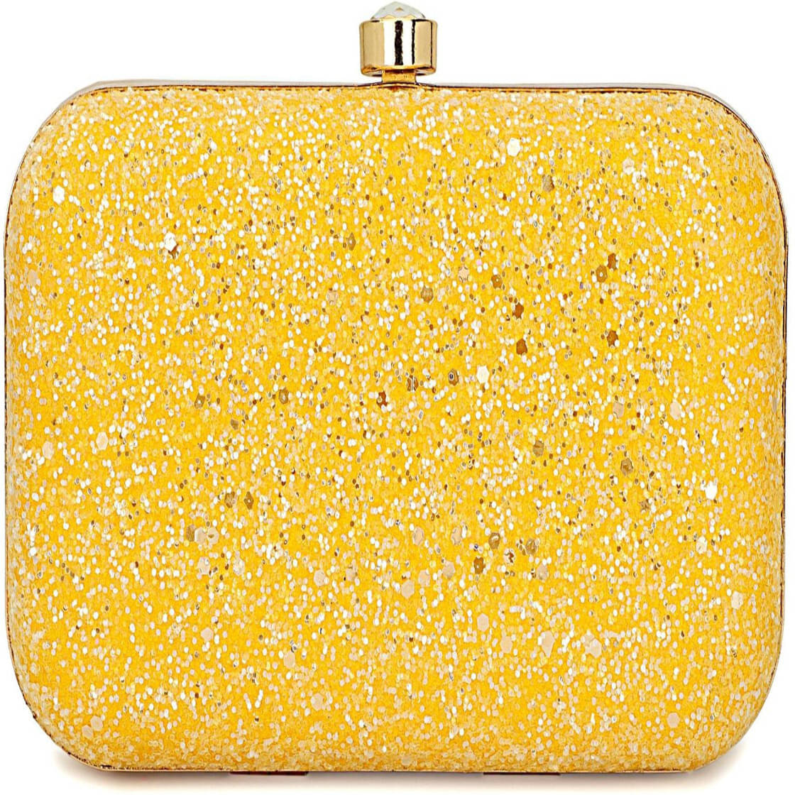     			Tooba Handicraft Yellow Fabric Box Clutch