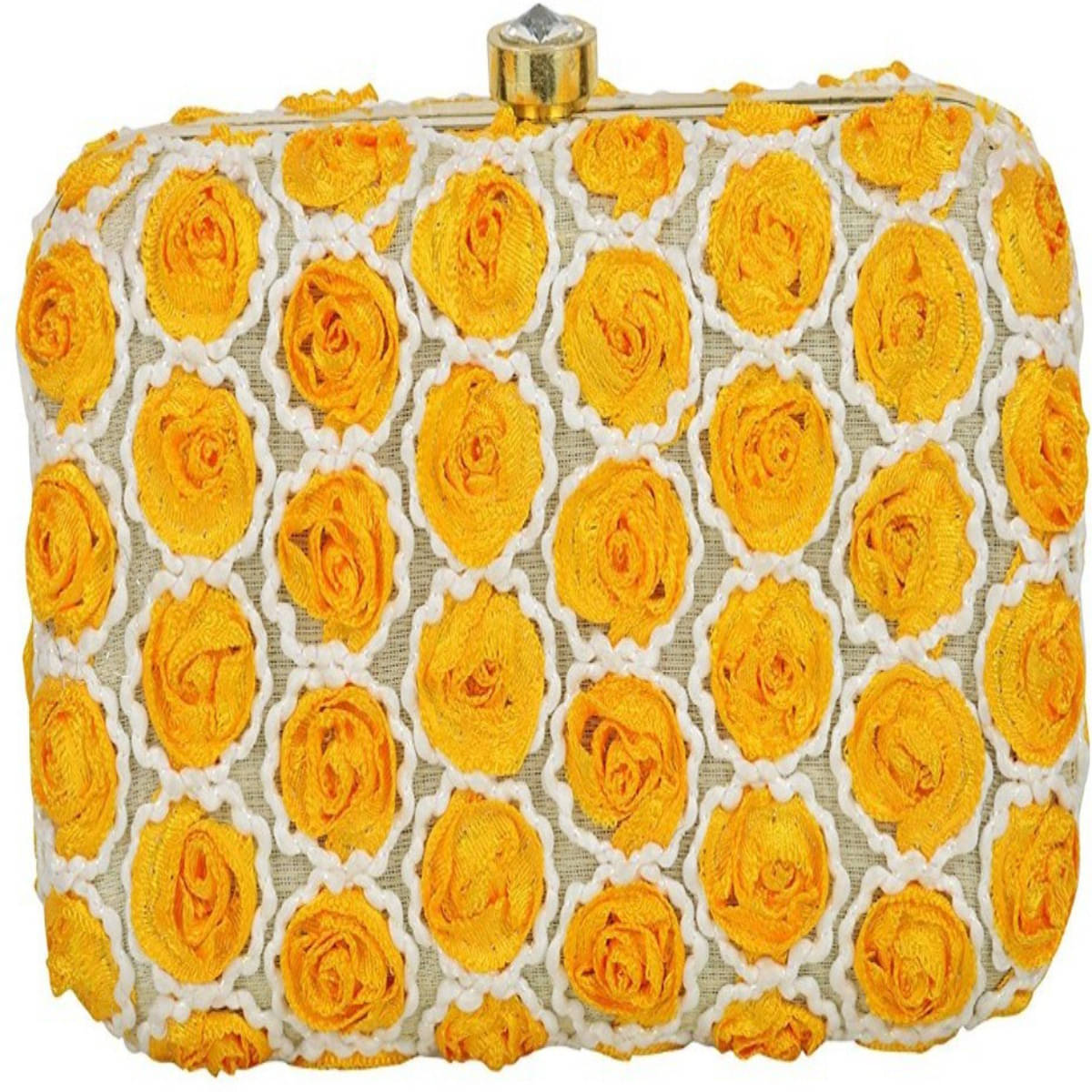     			Tooba Handicraft Yellow Fabric Box Clutch